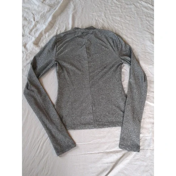 Reformation Bailey Knit Top Sparkle Black Pullover Long Sleeve Mock Neck - Picture 5 of 10